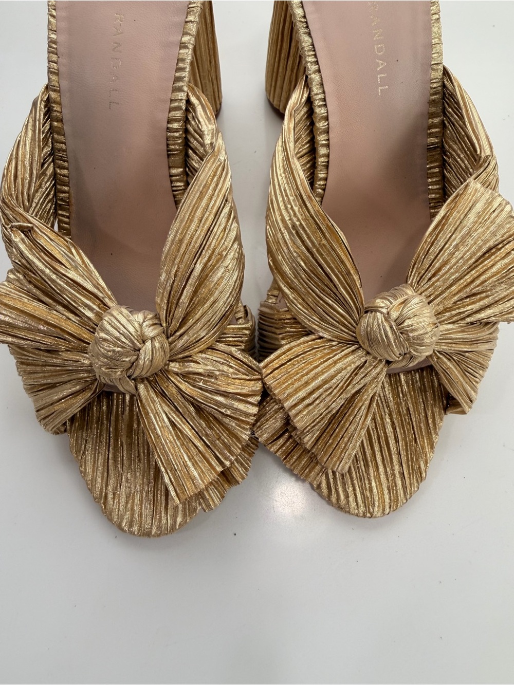 Loeffler Randall Metallic Gold Knotted Bow Block Heel Mules - Picture 7 of 10